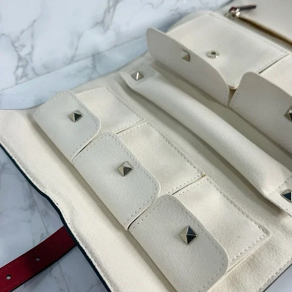 Valentino Garavani Red travel Jewelry Clutch with Silver Studs - Picture 10 of 16
